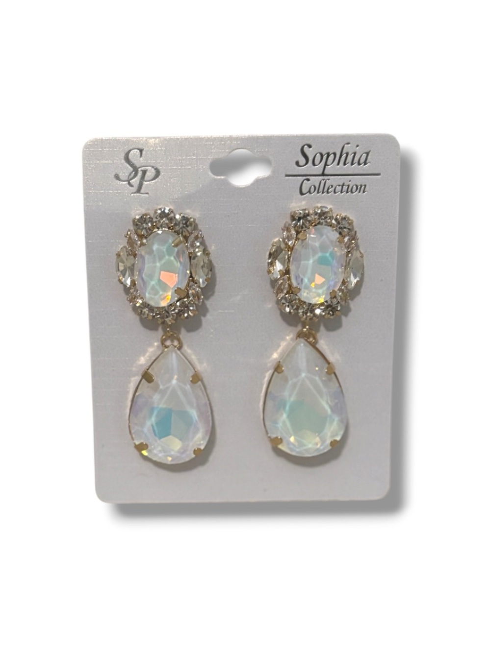 White Opalescent Teardrop Drop Earrings
